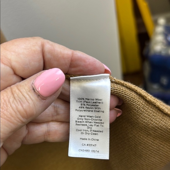 Talbots Tan Open Front Cardigan with Black Trim - Picture 3 of 5